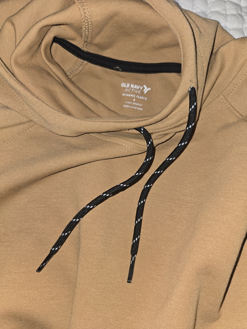 Old Navy Men's Camel/Tan Pullover Hoodie with Black Drawstrings